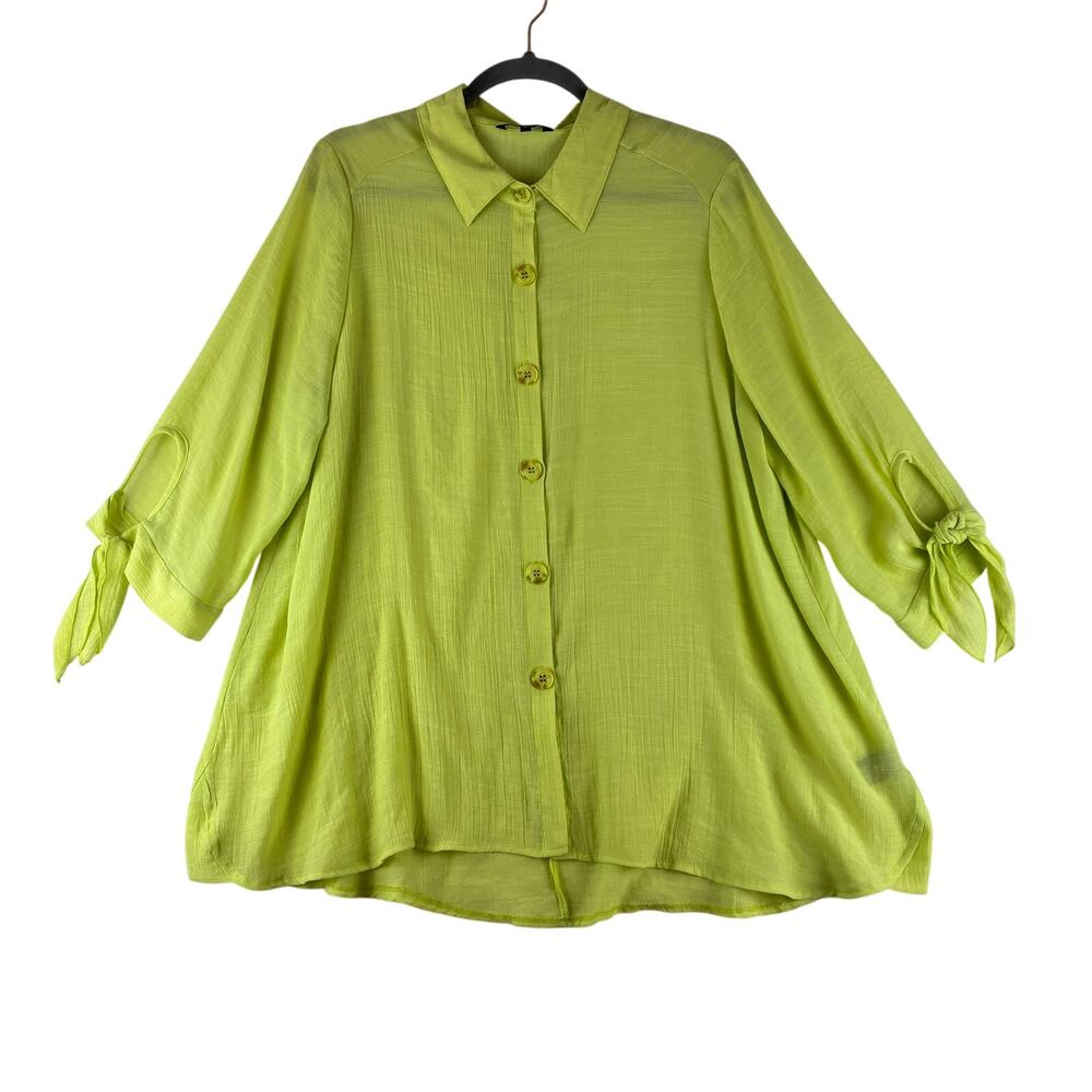 Unique Spectrum 3/4 Sleeve Tunic Blouse Top Women’s 1X Key Lime Green Button Up